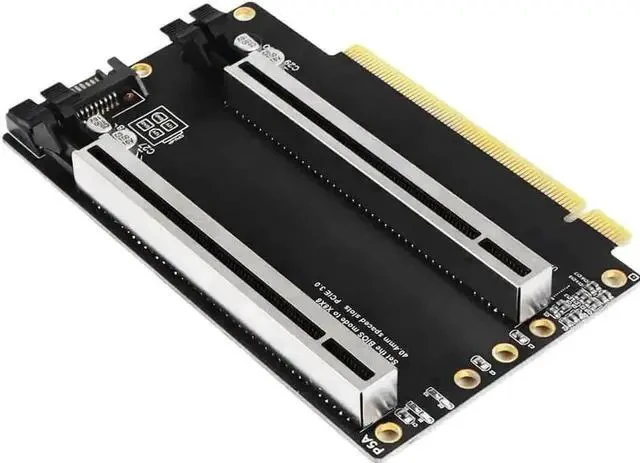 Alt view image 5 of 5 - PCIe 4.0 x16 to x8x8 Bifurcation Split Expansion Card, Gen4 1-to-2 PCI-E Splitter with 20mm Slot Spacing, Equipped with Premium CPU 4Pin Aux Power Cable for Dual GPU, Capture & Network Cards