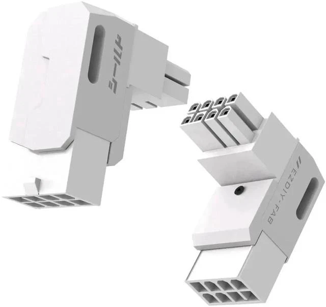 Main image of 2 Pack Shield Series 90 Degree 8 Pin PCIe GPU Power Adapter, Aluminum Shell Angled 8Pin PCI-E Power Connector White for Desktop Graphics Card Cable Management