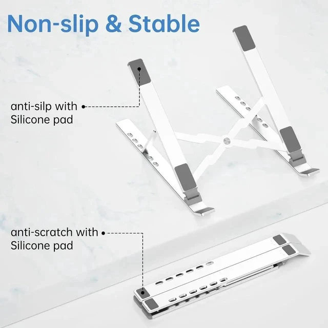 Alt view image 2 of 7 - Adjustable Laptop Stand for Desk Aluminium Alloy Laptop Riser with 6-Angle Adjustment Foldable Computer Holder for 10-16 LaptopsSilver