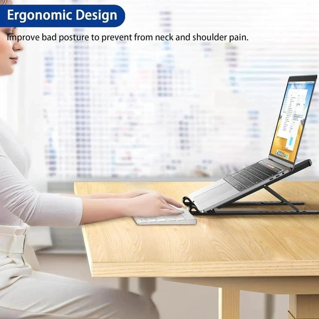 Alt view image 3 of 7 - LS01 Pro Ergonomic Laptop Stand Plastic Laptop Riser Portable and Adjustable Notebook Computer Holder Compatible with 10-15.6 Laptops (Black)