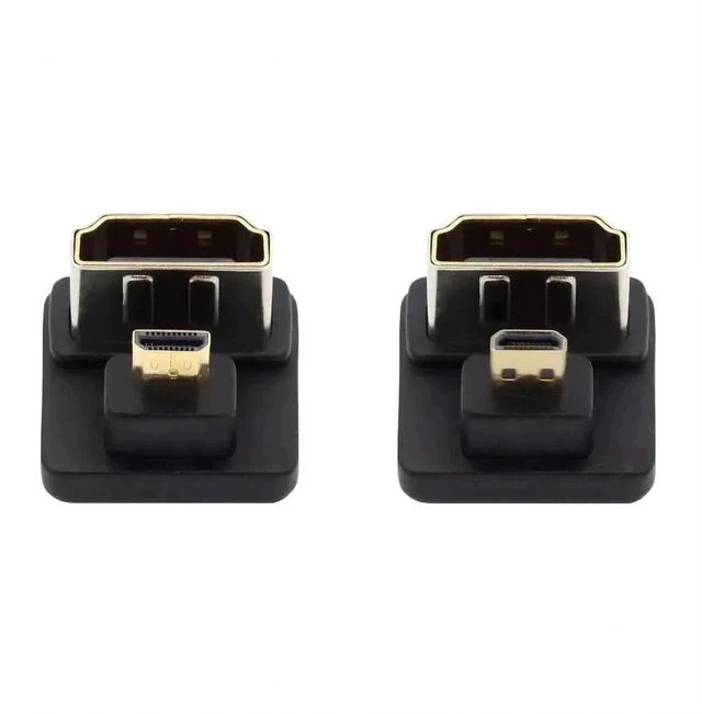 Main image of 2 Pack 180 Degree Flat Micro HDMI Male to HDMI Female Adapter, Gold-Plated Extender Connector Support 4K@60Hz Video for Action Camera, Tablet, Laptop