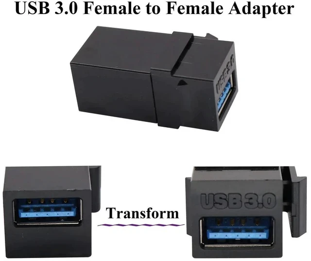 Alt view image 2 of 6 - USB 3.0 A Keystone Adapter Female to Female USB 3.0 A Keystone Jack Insert Socket Coupler Adapter for Wall Plate Outlet Panel (Black/5 Pack)