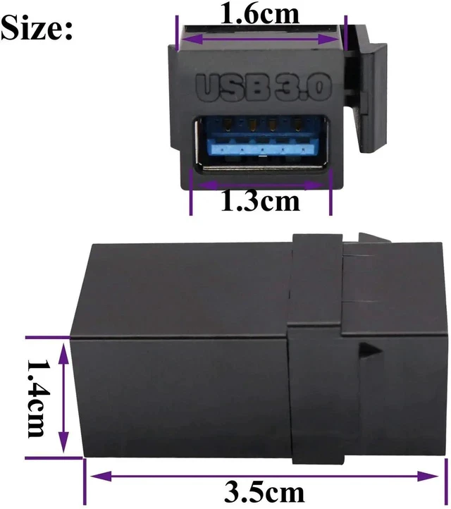 Alt view image 4 of 6 - USB 3.0 A Keystone Adapter Female to Female USB 3.0 A Keystone Jack Insert Socket Coupler Adapter for Wall Plate Outlet Panel (Black/5 Pack)