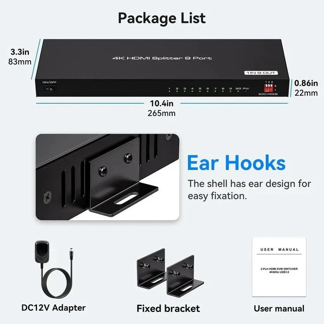 Alt view image 3 of 5 - HDMI Splitter 1x9 4K@60Hz 9 Port TV HDMI Monitor Splitter 1 in 9 Out for Exhibition Presentation Supports Resolutions up to 4K@60Hz at YUV420