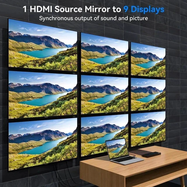 Alt view image 4 of 5 - HDMI Splitter 1x9 4K@60Hz 9 Port TV HDMI Monitor Splitter 1 in 9 Out for Exhibition Presentation Supports Resolutions up to 4K@60Hz at YUV420
