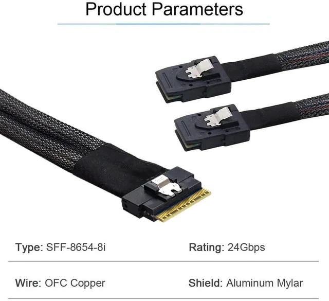 Alt view image 6 of 7 - 50cm PCIe 4.0 Ultraport Slimline SAS Fanout Cable, SFF-8654 8i 74Pin Host to Dual SFF-8087 36Pin Mini SAS Internal Server RAID Storage Breakout Cable