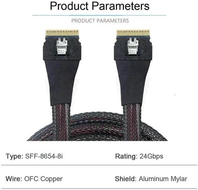 Alt view image 3 of 7 - 50cm PCIe 4.0 Slimline SAS Cable, SFF-8654 8i 74Pin Host to SFF-8654 74Pin Target Server Storage Cable