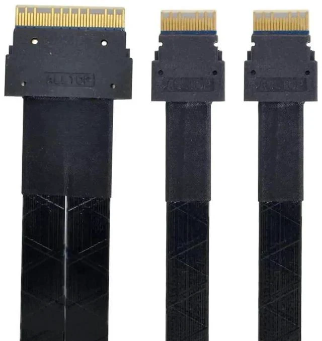 Main image of 50cm PCIe 4.0 Slimline SAS Fanout Cable, SFF-8654 8i 74Pin Host to Dual SFF-8654 4i 38Pin Target Ultraport Server Storage Cable