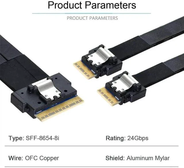 Alt view image 4 of 7 - 50cm PCIe 4.0 Slimline SAS Fanout Cable, SFF-8654 8i 74Pin Host to Dual SFF-8654 4i 38Pin Target Ultraport Server Storage Cable