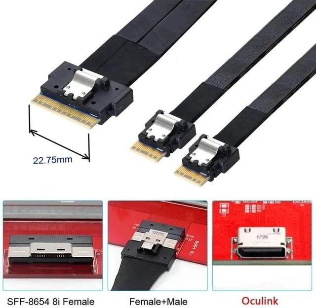 Alt view image 6 of 7 - 50cm PCIe 4.0 Slimline SAS Fanout Cable, SFF-8654 8i 74Pin Host to Dual SFF-8654 4i 38Pin Target Ultraport Server Storage Cable