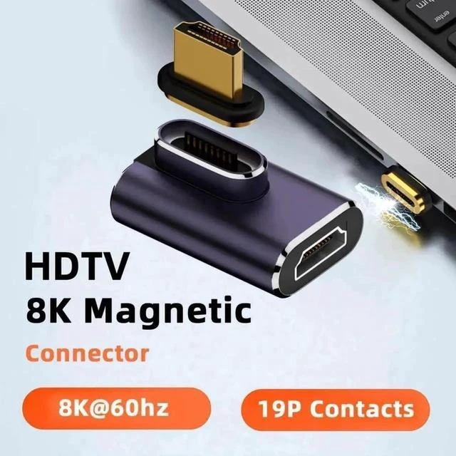 Alt view image 5 of 7 - Magnetic 90 Degree Right Angled HDMI 2.1 Adapter, 48Gbps High Speed Gold-Plated HDMI Male to Female Gender Changer Support 8K@60Hz, 4K@120Hz for TV, Monitor, Game Console