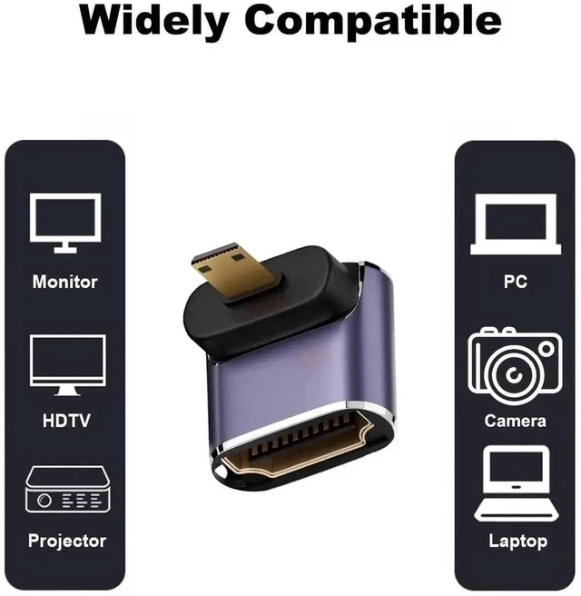 Alt view image 3 of 6 - 2 Pack 90° Up & Down Right Angle Micro HDMI Male to Female Adapter, 8K Micro HDMI to HDMI Extender for Sony A6000 Raspberry Pi 4 GoPro Hero 7 Sport Cameras