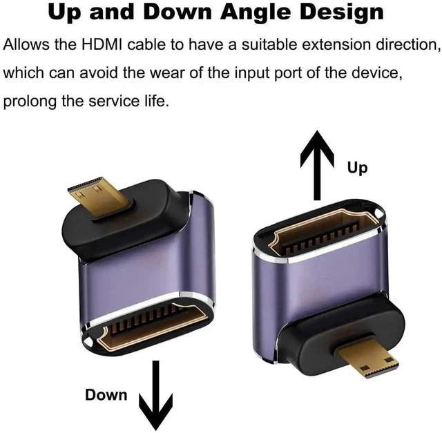 Alt view image 5 of 6 - 2 Pack 90° Up & Down Right Angle Micro HDMI Male to Female Adapter, 8K Micro HDMI to HDMI Extender for Sony A6000 Raspberry Pi 4 GoPro Hero 7 Sport Cameras
