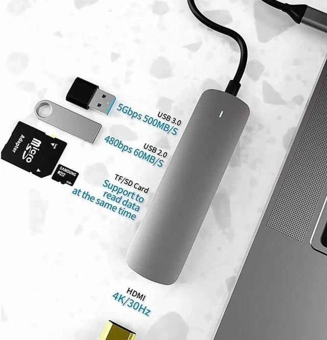 Main image of USB C Computer Hubs, 5 in 1 USB C Adapter, Type C Hub with 4K HDMI, USB 3.0/2.0 Ports, SD/TF Card Reader, Portable for Mac Pro and Other Type C Laptops