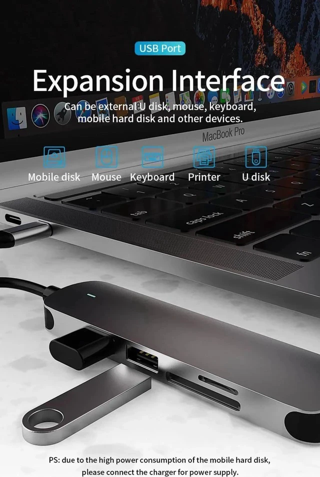 Alt view image 4 of 7 - USB C Computer Hubs, 5 in 1 USB C Adapter, Type C Hub with 4K HDMI, USB 3.0/2.0 Ports, SD/TF Card Reader, Portable for Mac Pro and Other Type C Laptops