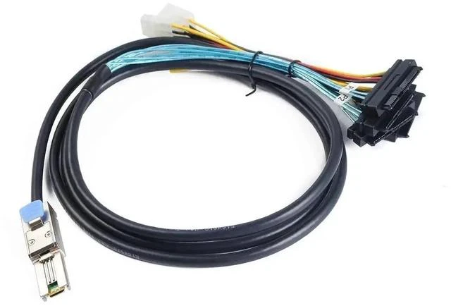 Alt view image 5 of 6 - 2M 6.6FT Mini-SAS SFF-8088 26Pin to 4×SFF-8482 29Pin SAS Splitter Cable with Integrated Power Connector, External RAID Cable for Server Hard Drives Storage Arrays