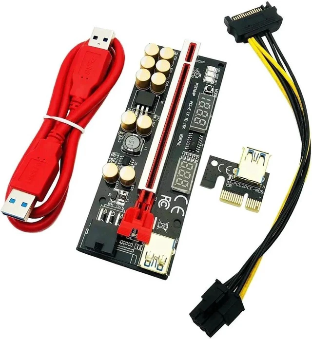 Alt view image 4 of 5 - 6PCS Riser 016 USB3.0 PCIE Riser PCI Express X16 Extender Adapter 016 GPU Riser Card SATA 15pin to 6pin Power Voltage Monitoring