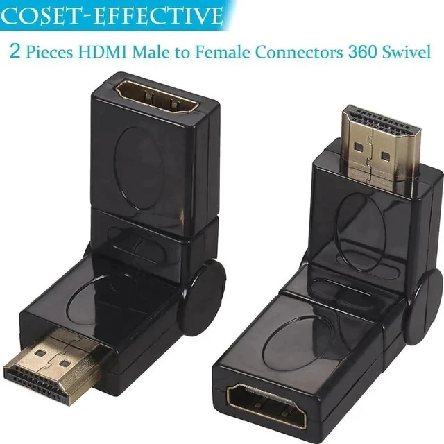 Alt view image 3 of 7 - 2 Pack Rotatable HDMI 2.0 Male to Female Adapter, 360° Free Swivel 90°/180°/270° Adjustable Gold-Plated HDMI Extender Supports 4K 3D for HDTV Laptop Game Consoles