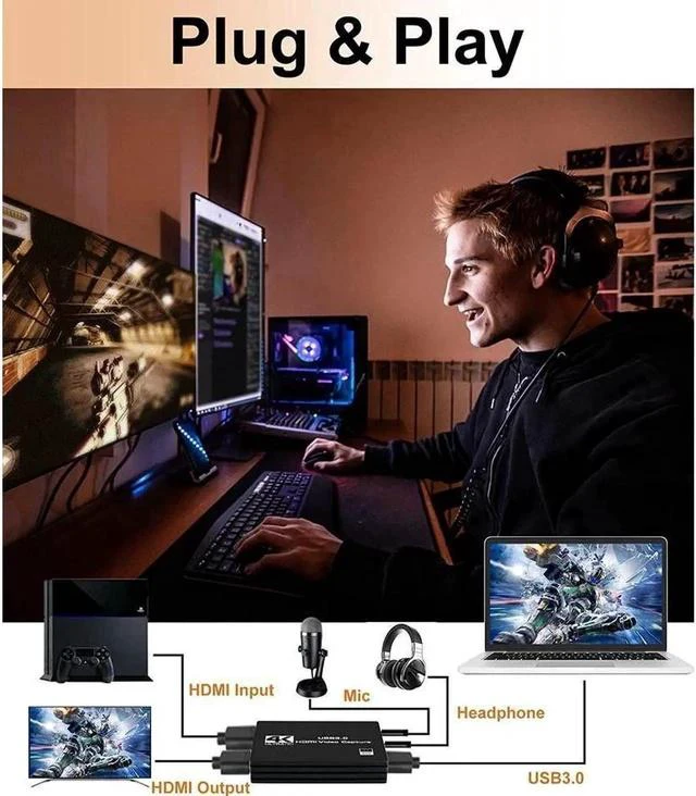 Alt view image 7 of 7 - 4KVideo Capture Card for Streaming Gaming Capture Card Nintendo Switch HDMI Capture Card HDMI to USB/Type-C Switch Game Capture Card 1080P60FPS Recording Live Streaming Work PS4/5/OBS/PC