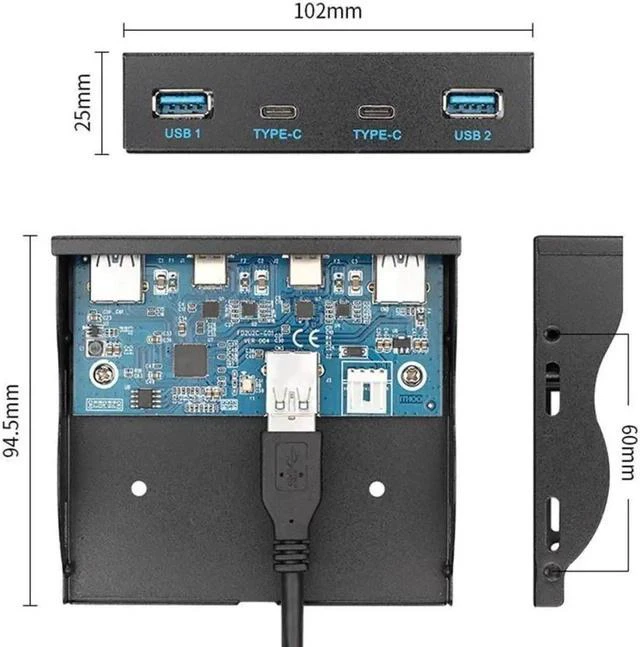 Main image of Type-C USB3.0 Dual Ports & USB3.0 Type-A Dual Port HUB Front Panel to Motherboard 20Pin Connector Cable Cord for 3.5" Floppy Bay