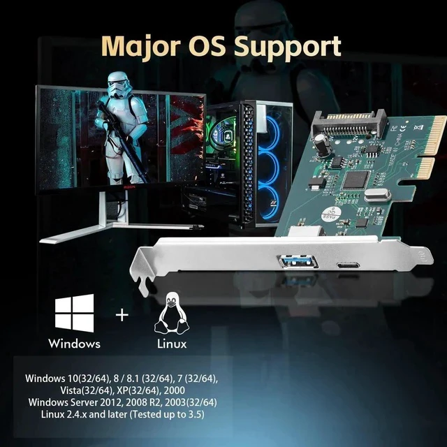 Alt view image 5 of 7 - PCIE to USB 3.2 Gen2 10Gbps Expansion Card, 2 Port USB Type-A and Type-C Ports, Self-Powered, Low Profile Bracket, USB3.2 Hub Controller Adapter for Windows 10/11