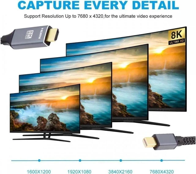 Alt view image 4 of 7 - Mini DisplayPort 1.4 Source to HDMI 2.0 Display 8K 60hz UHD 4K MINI-DP to HDMI Male Monitor Cable 6FT/1.8M