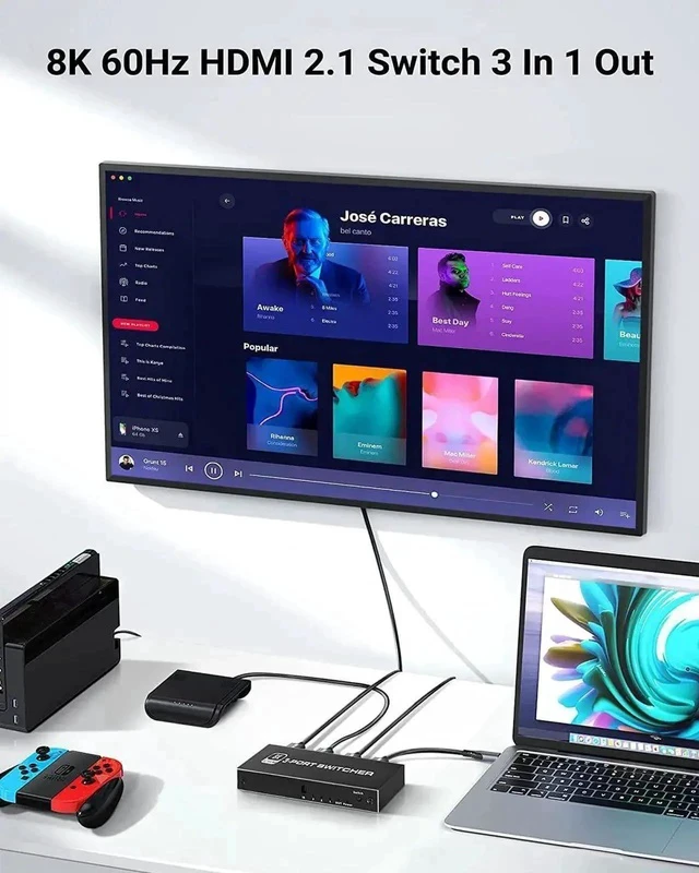 Alt view image 7 of 7 - 3 in 1 Out HDMI 2.1 Switch with IR Remote Control, 48Gbps High Speed HDMI Switcher Supports 8K@60Hz, 4K@120Hz, HDR, HDCP 2.3 for Nintendo Switch, PS4/PS5, Xbox 360/Xbox One, Fire TV Stick, PC, UHD TV
