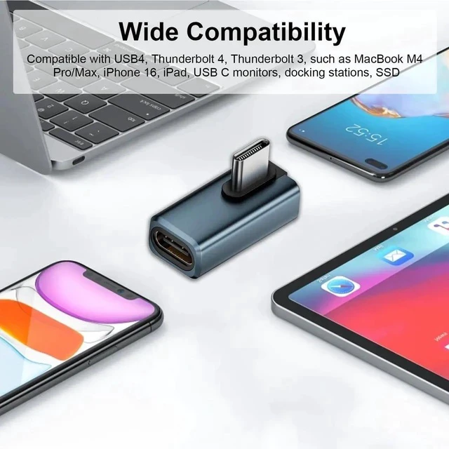 Alt view image 3 of 6 - 2-Pack Right Angle USB C Adapter, 80Gbps/240W PD/8K@60Hz, USB C Right Angle Adapter 90 Degree Type C Extender Support Thunderbolt 5/4 for iPhone 15, MacBook, Steam Deck, Switch