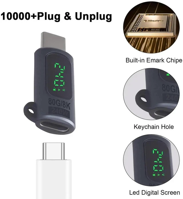 Alt view image 4 of 6 - 80Gbps USB C Extension Adapter, 240W USB C Male to Female Adapter with Digital Display Type C Extender 8K@60Hz Thunderbolt 5 Connector for iPhone, MacBook, Headphone, OTG, Gamer, 2 Style