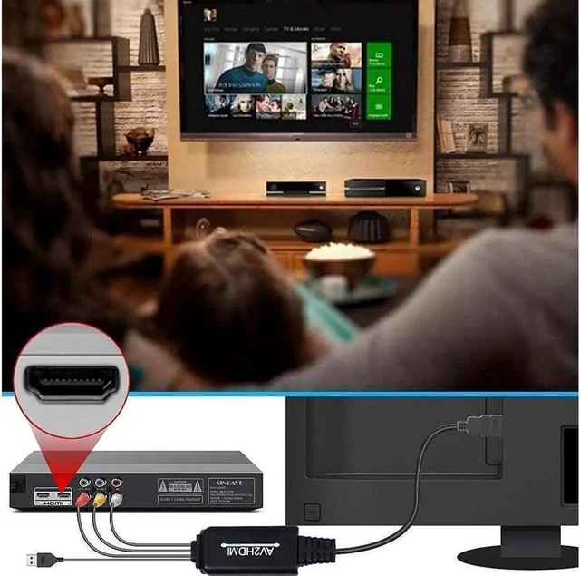 Alt view image 2 of 7 - RCA to HDMI Converter with HDMI Cable for DVD/STB/VHS with Female RCA Output(RCA Cable Integrated), CVBS AV Composite to HDMI Converter Supports Full HD 720P/1080P Output Switch