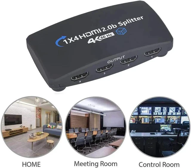 Alt view image 4 of 7 - Hdmi Splitter 4K@60Hz Hdmi Splitter 1 in 4 Out for 4 Monitors Duplicate/Mirror, Four Hdmi Adapter for 4 Monitors Support HDCP2.2, 10.5Gbps, Full HD 1080P 3D