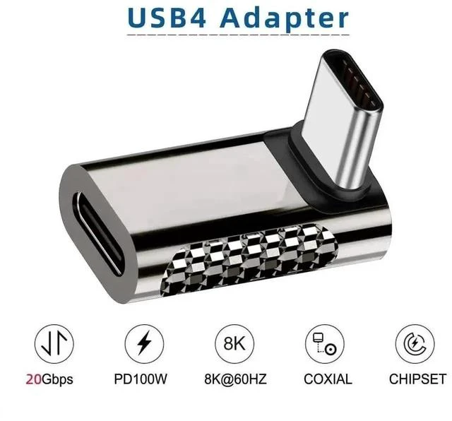 Alt view image 3 of 7 - Up & Down 90 Degree USB4 Type-C Male to Female Adapter, 20Gbps Data 100W PD Charging 8K Video Converter for USB4.0 Devices