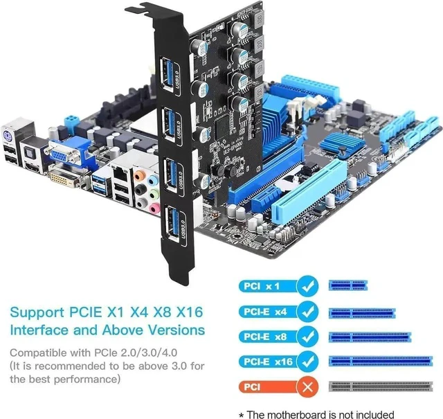 Alt view image 2 of 6 - USB PCIE Card 4-Port USB 3.0-A PCI Express Expansion Card Desktop PC Internal USB hub for Windows 10/8/7 and MAC OS 10.8.2 Above