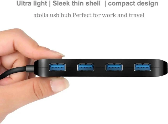 Alt view image 4 of 7 - 4-Port USB 3.0 Hub, Portable Data Hub with Individual Power Switch and LED Compatible iMac Pro, MacBook Air, Mac Mini/Pro, Surface Pro, Notebook PC, Laptop, USB Flash Drives, and Mobile HDD