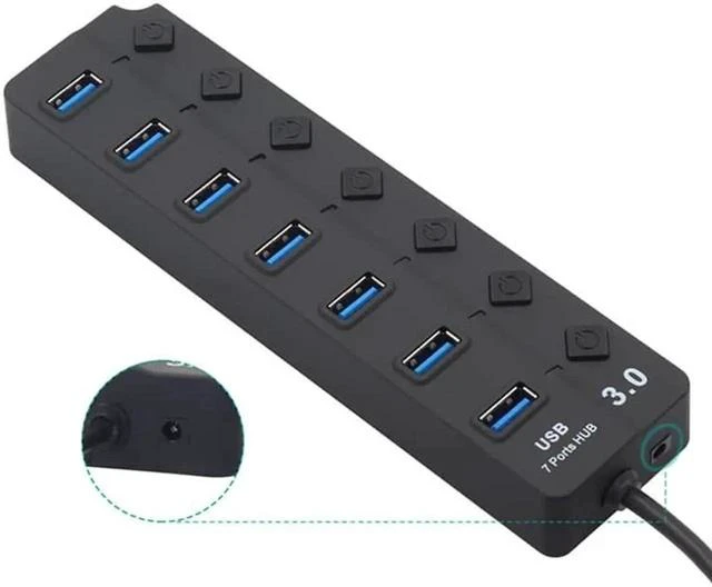 Main image of 7 port usb3.0 hub independent key switch USB3.0 hub splitter one drag seven extender with power supply