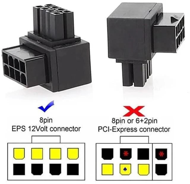 Alt view image 3 of 7 - 2 Pack 90 Degree Up & Down Angled ATX 8Pin EPS CPU Power Adapter, 12V EPS 8P Male to Female Elbow Power Header Converter for PC Motherboard CPU Power Supply