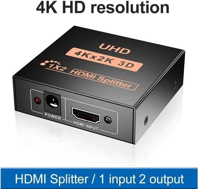 Main image of HDMI Splitter 1 in 2 Out 4K - 1x2 HDMI Display Duplicate/Mirror-Powered Splitter Full HD 1080P 4K @ 30Hz(One Input To Two Outputs)- USB Cable Included - 1 Source to 2 Identical Displays