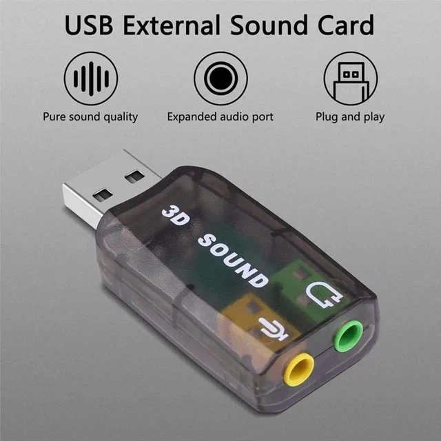 Alt view image 2 of 6 - USB 3D Sound Card, 5.1 USB External Stereo Sound Card with 3.5mm Headphone and Microphone Jack Convert