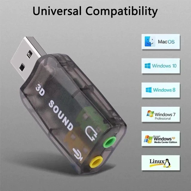 Alt view image 6 of 6 - USB 3D Sound Card, 5.1 USB External Stereo Sound Card with 3.5mm Headphone and Microphone Jack Convert