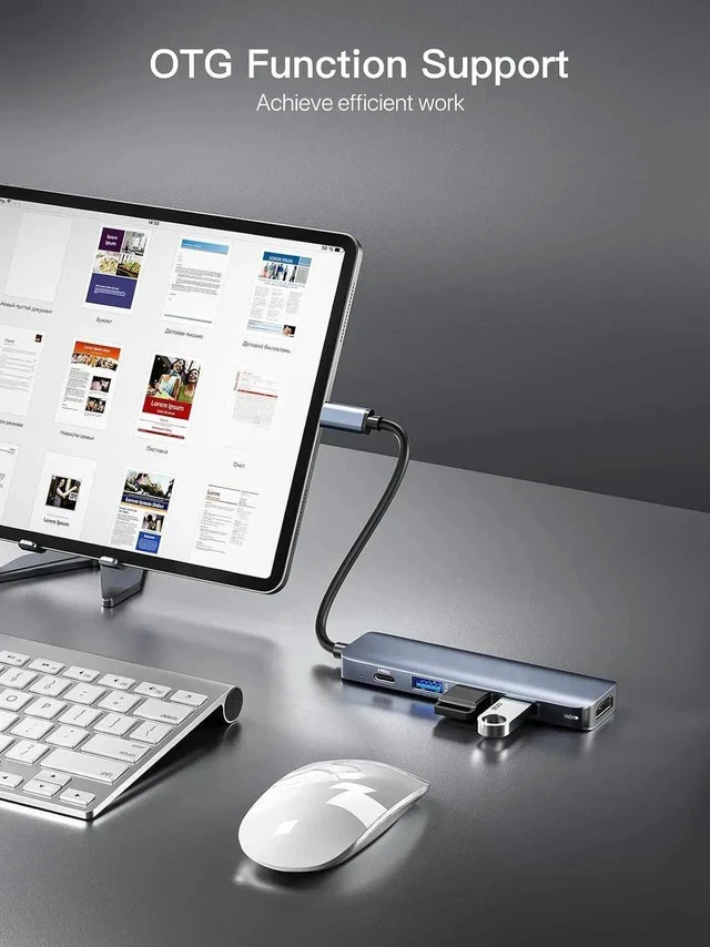 Alt view image 4 of 7 - USB C Hub 5 in 1 Multi-Port Digital AV Adapter 4K HDMI, 100W Power Delivery, 3 USB-A 3.0 Data Ports, USB C Dongle for MacBook Pro/Air, iPad Pro, iMac, iPhone 15 Pro/Pro Max, XPS, and More