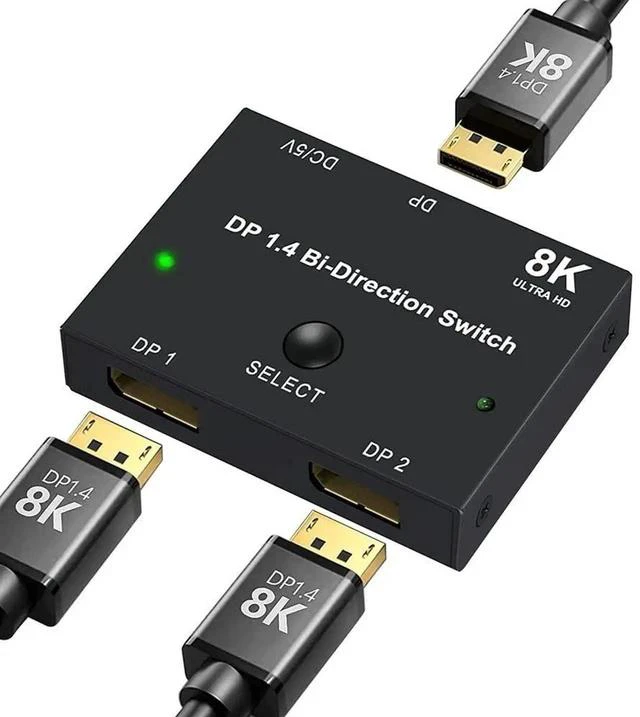 Main image of DisplayPort Switch Box 2-in-1-out 8K@30Hz 4K@120Hz DisplayPort 1.4 Switcher Compatible with PC, Laptop, Monitor, Gaming, TV