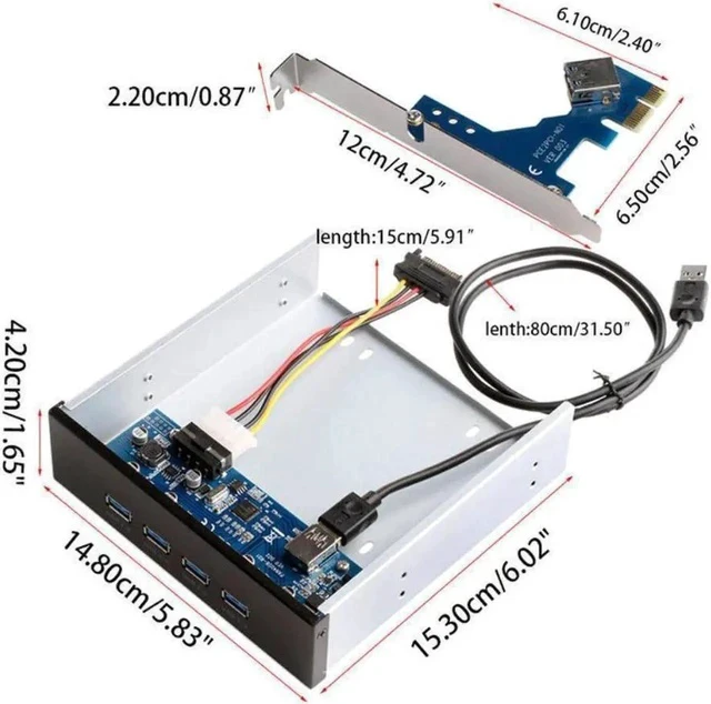 Alt view image 3 of 3 - 4 Ports USB 3.0 Front Panel Splitters HUB USB 3.0 PCI Express PCI-E Card Adapter 5.25" Front Panel Expansion Bay for PC Computer