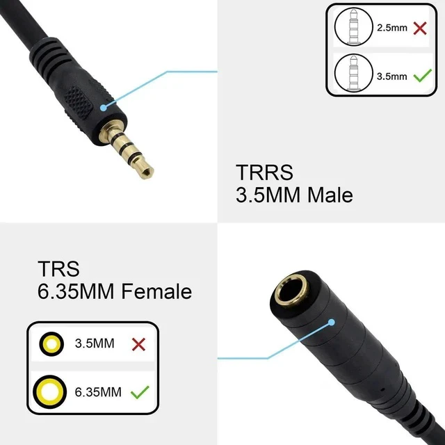 Alt view image 2 of 6 - 1/4" to 1/8" Adapter,6.35mm Stereo Jack to 3.5mm TRRS Male Audio Cable Connector Adapter for Amplifiers, Guitars, Pianos, Home Theater Equipment Etc.