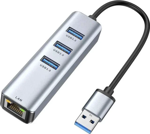 Main image of USB to Ethernet Adapter, USB 3.0 to Ethernet, Aluminum 3 Port USB 3.0 Hub with RJ45 10/100/1000 Gigabit Ethernet Adapter Converter LAN Wired, USB Network Adapter for Laptop MacBook