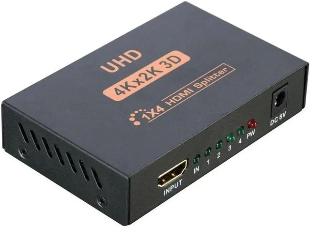 Alt view image 4 of 4 - Full HD HDMI Splitter 1X4 4 Port Hub Repeater Amplifier v1.4 3D 1080p 1 in 4 out