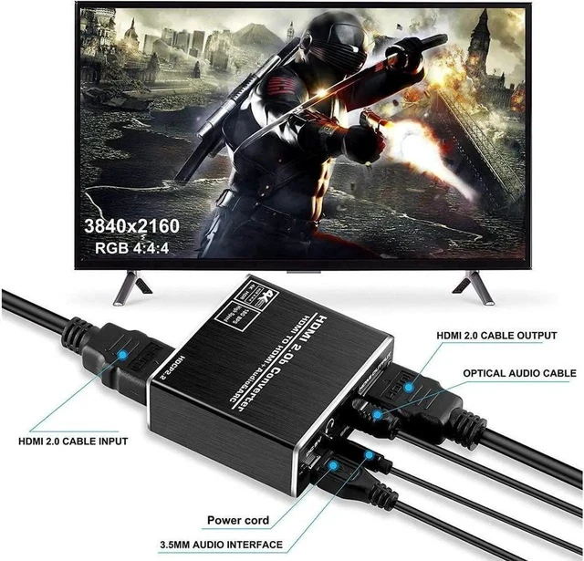 Alt view image 2 of 6 - Aluminum Shell 4K@60Hz HDMI 2.0 Audio Extractor HDMI-ARC Converter SPDIF + 3.5MM Output 18Gbps, HDCP 2.2, 1080P@120Hz, 1080P@144Hz, Compatible with Dolby_Digital/DTS CEC HDR10,(OZV8-1)