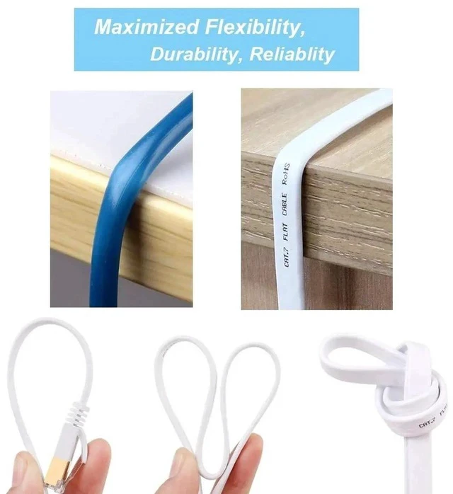 Alt view image 2 of 7 - Ethernet Cable 50 ft, CAT8 Standard High Speed Shielded Flat Internet Cable with Clips, Faster Than Cat7 LAN Wire - White 15 M