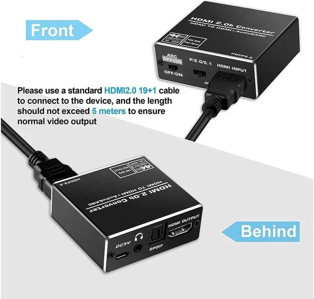 Alt view image 6 of 6 - Aluminum Shell 4K@60Hz HDMI 2.0 Audio Extractor HDMI-ARC Converter SPDIF + 3.5MM Output 18Gbps, HDCP 2.2, 1080P@120Hz, 1080P@144Hz, Compatible with Dolby_Digital/DTS CEC HDR10,(OZV8-1)