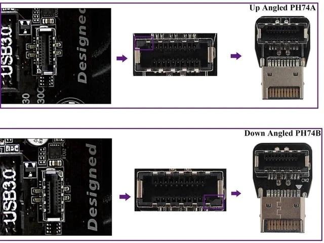 Alt view image 2 of 7 - 2Pack 90 Degree USB 3.2 Front Panel Internal Connector Down-Right Angle Type-E USB 3.1 Female to Male Front Panel Socket Adapter for Type-E Motherboard Extension Data Adapter(Type-E/Down)