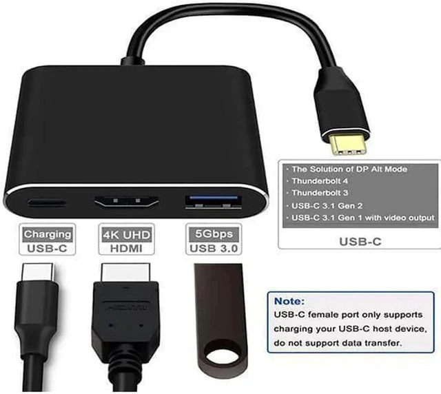 Alt view image 4 of 7 - USB C/Type C to HDMI Adapter, Thunderbolt 3 to HDMI 4K Adapter, USB-C Digital AV Multiport Adapter for Mac/ MacBook/iPad Pro/ S20/S10+/Projector with USB 3.0 Port and PD Quick Charging Port Black